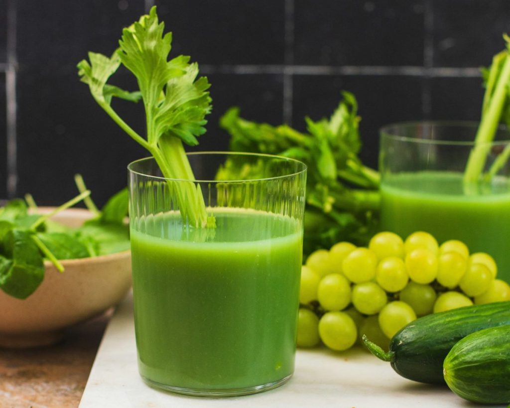 Fresh Cucumber Celery Juice for Hydration, Adrenals, and Clear Skin, Great as Part of a Juice Fast