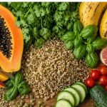 Abundant raw plant foods including leafy greens fruit and sprouts naturally challenging the plant protein myth through whole food variety