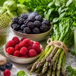 Plant foods that slow gut microbiome aging — broccoli sprouts, berries, asparagus, leafy greens, fresh green juice