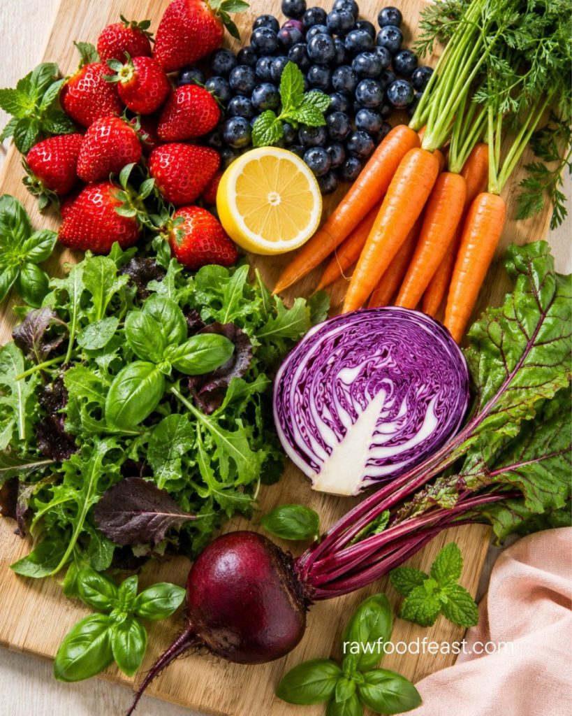 Polyphenol-rich plants — strawberries, blueberries, carrots, purple cabbage, beet — for slowing gut microbiome aging